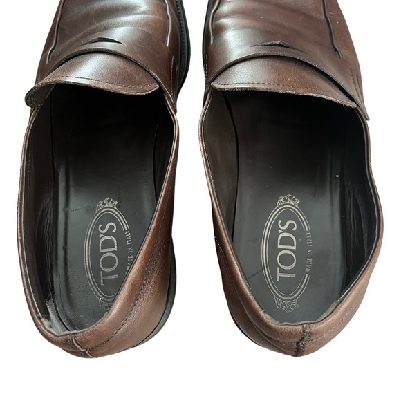 Tod’s Mens Smooth Leather Slip On Penny Loafers Brown US 10 EUC $695 - Picture 9 of 14